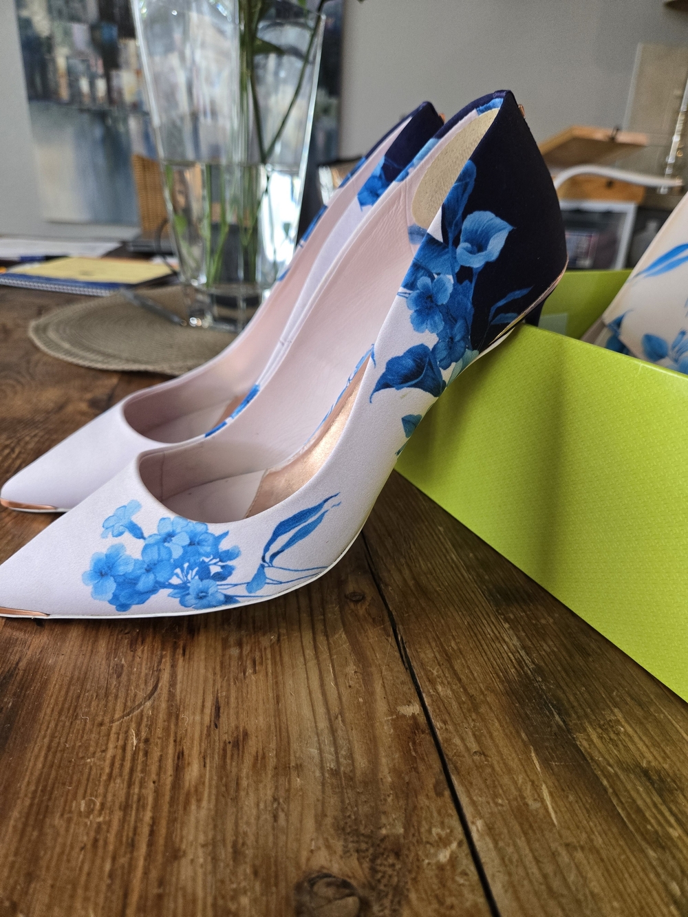 Ted Baker London Light Pink Pumps with Blue Floral Accents And Matching Purse